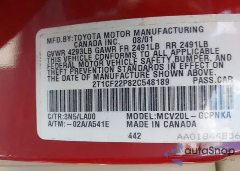 2002 Toyota Camry Solara Sle V6 из США, поврежденный, VIN 2T1CF22P82C548189